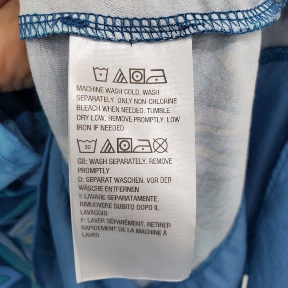 LOGO By Lori Goldstein Womens Satin Hem Tunic Top Size M Blue Printed Asymmetric - Picture 12 of 16